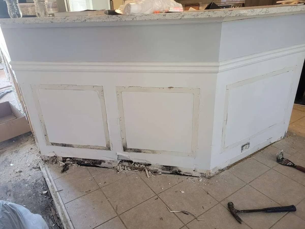 Water damage and mold on kitchen during Sewage Cleanup & Sanitation in Berlin
